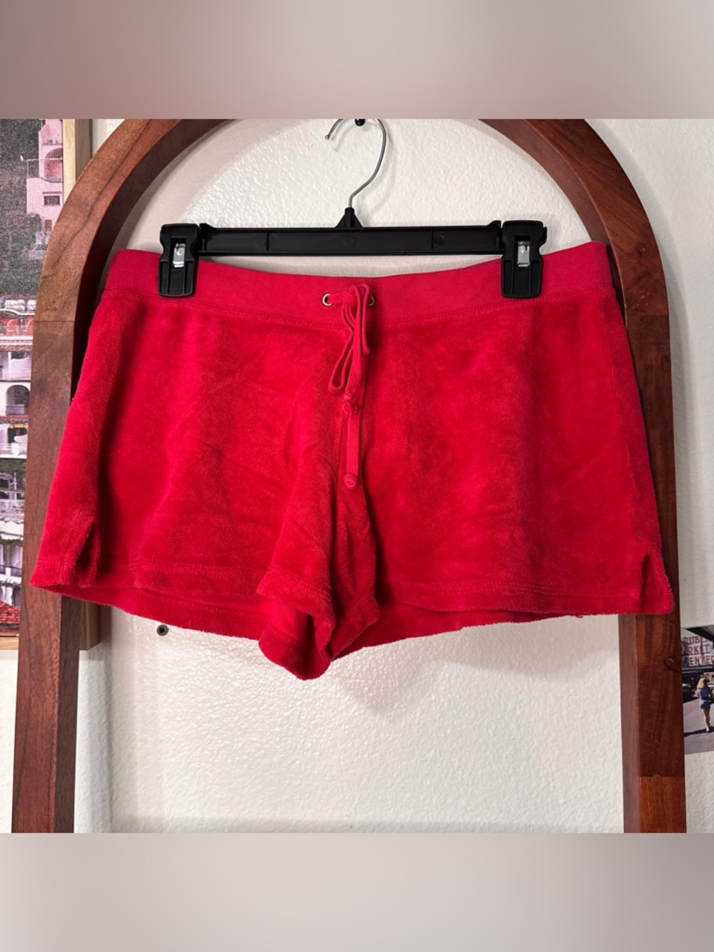 Y2K Juicy Couture Red Terry Cloth Cotton Lounge Shorts 2000s